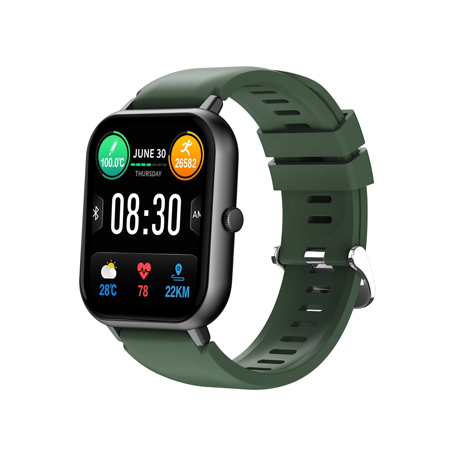 Smartwatch with a green strap on a white background