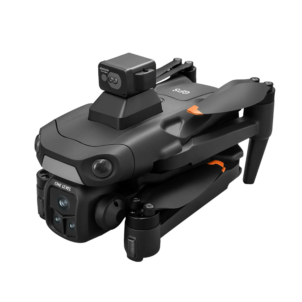 Black drone with camera on a white background