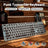 Punk typewriter keyboard with round keys and 34 lighting effects on a wooden surface.
