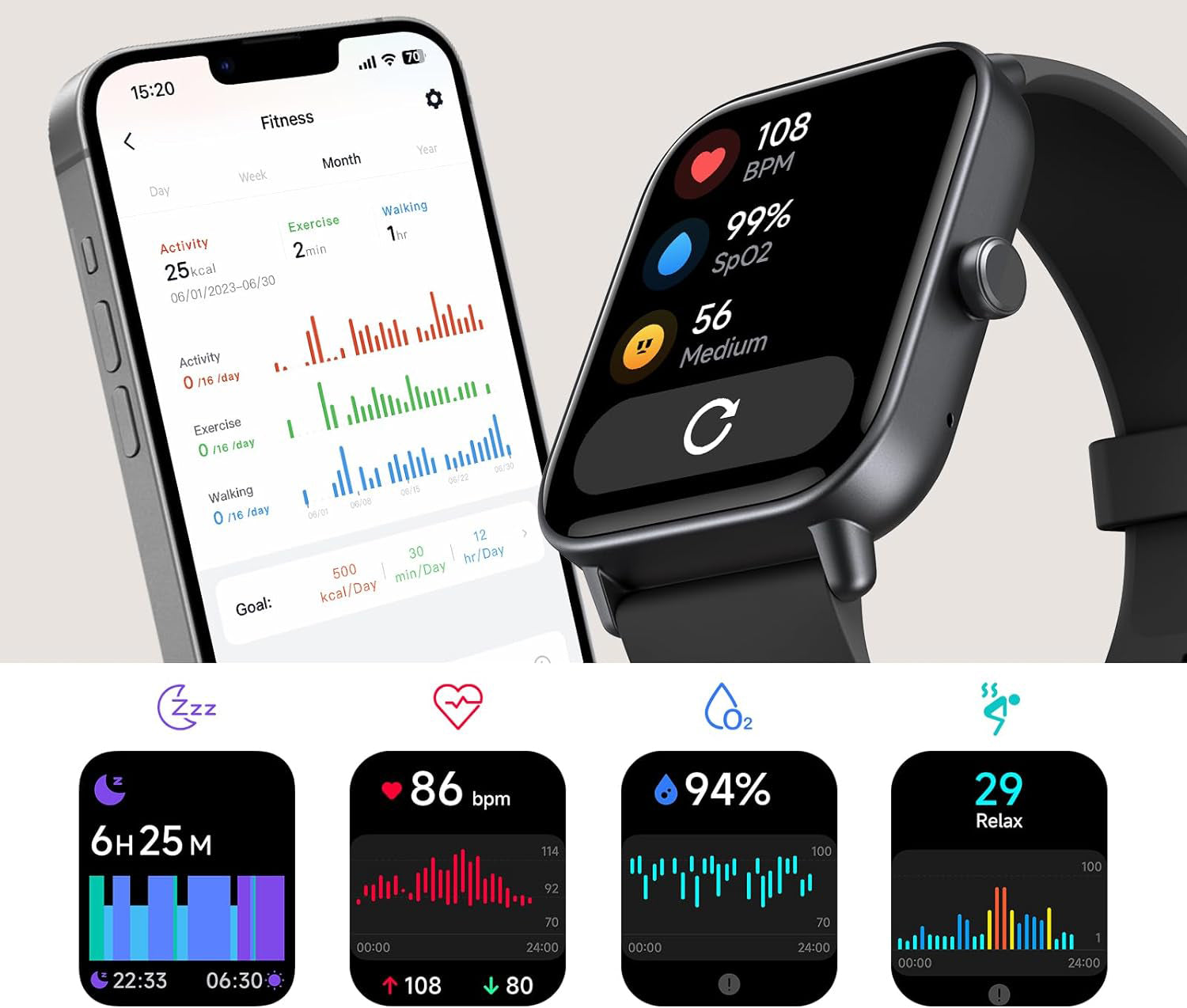 AEAC IDW19 Smartwatch, 1.8" Display, 110 Modes Black
