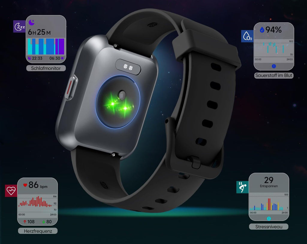 Fitpolo ID208Plus Smartwatch, 1.8 Black