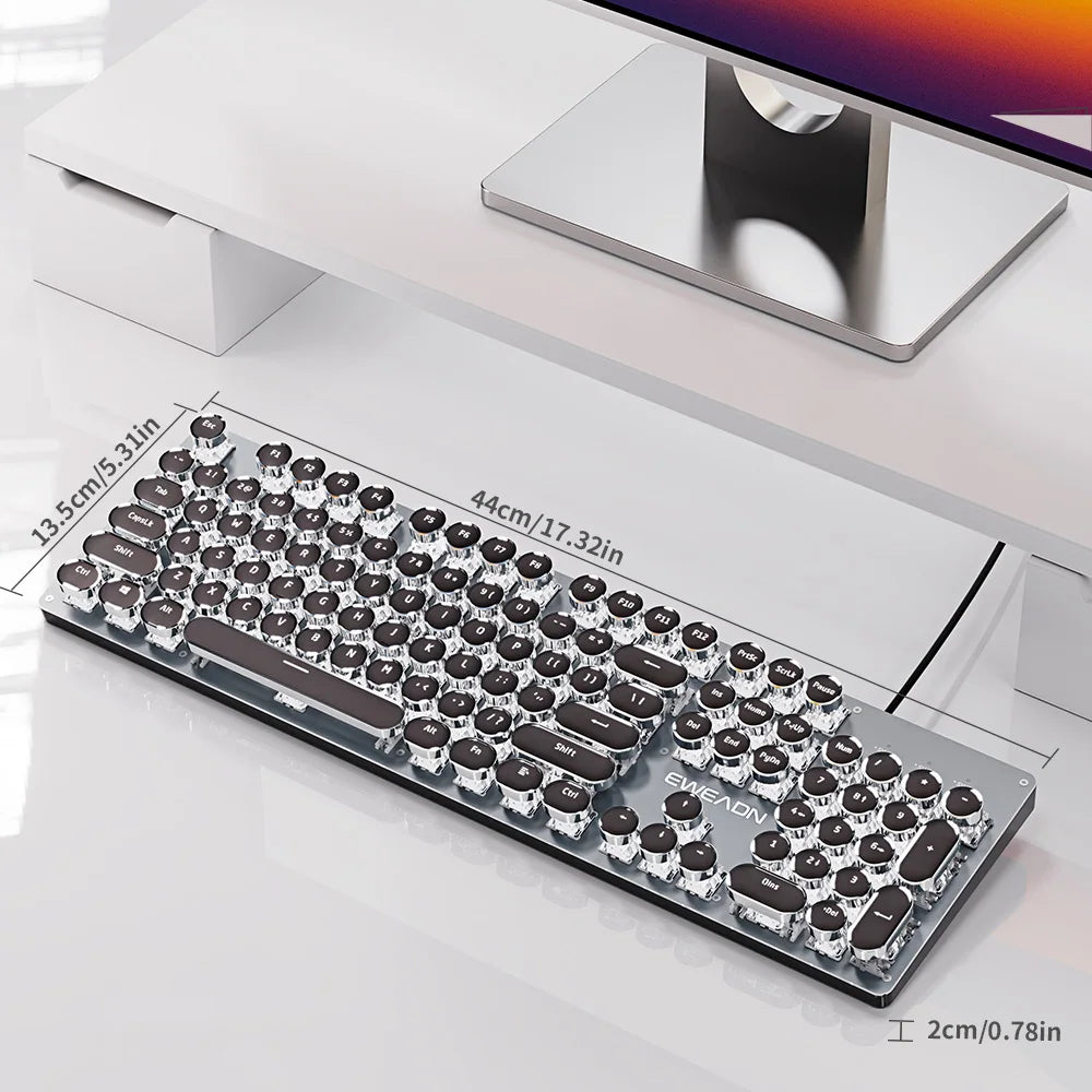 Mechanical keyboard on a desk with measurements displayed