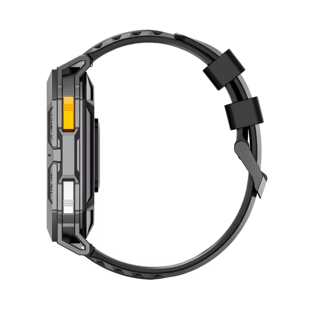 Black and gray smartwatch on a white background