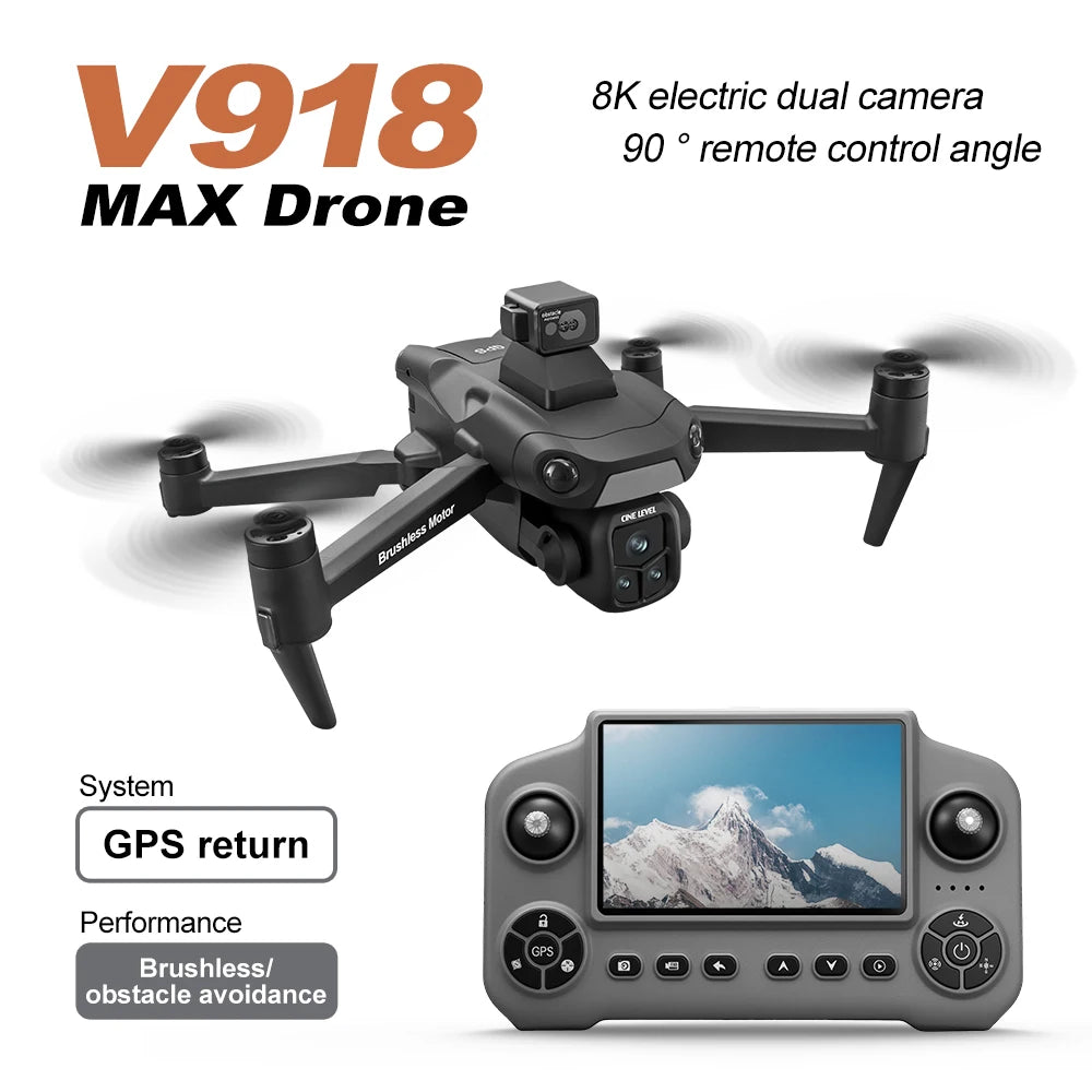 V918 MAX Drone with 8K electric dual camera and GPS return feature on a white background